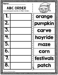 an orange pumpkin themed worksheet with the words, numbers and letters in it