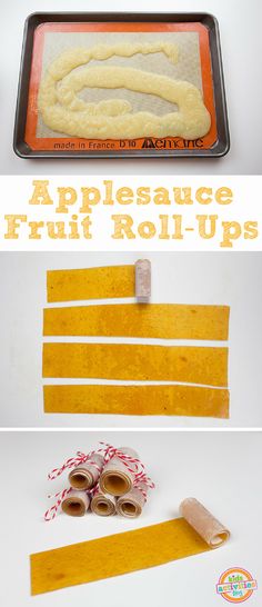 an image of applesauce fruit rolls in the process of being rolled up with tape