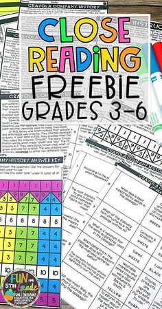 close reading freebie grade 3 - 6 with the text close reading on it and several books