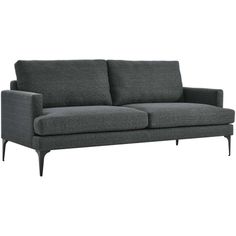 a gray couch with black legs on a white background