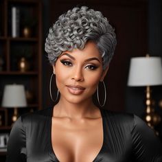 Salt And Pepper Short Pixie Cut Glueless Wig With Bangs 100% Human Hai – LinktoHair Short Afro Wigs, Crochet Hair Styles Freetress, Grey Wigs, Grey Hair Wig, Short Cut Wigs, Silver Haired Beauties, Crochet Hairstyles, Long Hair Wigs, Human Hair Color