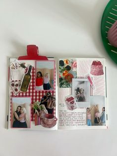 an open scrapbook with pictures and photos on it