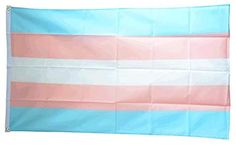 a large pink and blue flag hanging on a wall in front of a white background