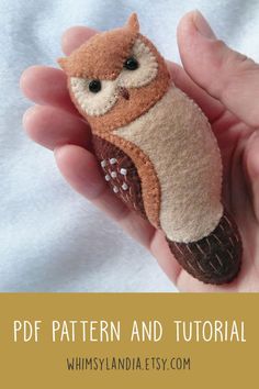 a hand holding an adorable little stuffed animal in it's right hand with text overlay that reads, free pattern and tutor