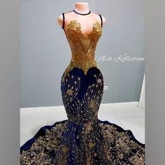 Prime Dresses, Blue And Gold Gown, Gold Gown Dress, Prom Mermaid, Mermaid Prom Dresses Lace, African Prom Dresses, Gold Gown, Prom Girl Dresses, African Print Fashion Dresses