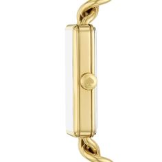 Step up your wrist game with this ladies' Kate Spade Rosedale gold-toned bracelet watch. Black dial, gold-toned hands, cubic zirconia accent markers 32.0mm rectangular gold-toned ion-plated stainless steel case with mineral crystal Japanese quartz movement Gold-toned stainless steel curb-link bracelet with a fold-over clasp Water resistant to 30 meters We are an authorized Kate Spade dealer Classic Gold Watch With Rectangular Dial, Yellow Gold Stainless Steel Watch For Gift, Elegant Gold Stainless Steel Watch Accessories, Timeless Yellow Gold Stainless Steel Watch, Timeless Gold Metal Jewelry And Watches, Timeless Gold Jewelry And Watches, Timeless Gold-toned Stainless Steel Jewelry And Watches, Elegant Formal Watches With Gold-tone Hardware, Gold Metal Watch Accessories With Metal Dial