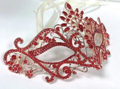 Ship from Los Angles Fast. New Rose Gold Mask With Red Rhinestone 100% handmade. One size fits most adults and children. Red Masquerade Mask For Mardi Gras Gift, Elegant Red Masquerade Mask For Carnival, Red Masquerade Mask For Mardi Gras Party, Elegant Red Masquerade Mask For Party, Masquerade Quinceanera Ideas, Masquerade Quince, Red Mask Masquerade, Red Masquerade Mask