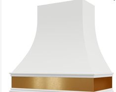 a white stove top with gold trim on the bottom and side panels, against a white background