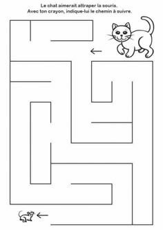 a maze with a cat on top and an arrow in the middle, as well as a