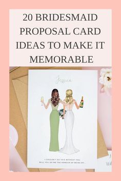 two bridesmaid cards with the text, 20 bridesmaid proposal card ideas to make it memorable