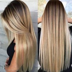 Mid Length Straight Hair, Rambut Brunette, Blond Ombre, Blonde Hair With Highlights, Ombre Hair Color, Long Straight Hair