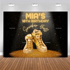 a gold high top sneaker birthday backdrop