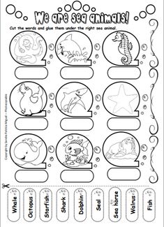 an ocean themed worksheet for kids to learn how to read the words we are sea animals