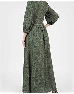 Women Long Elegant Maxi Dress – Arabic attire Modest Green V-neck Maxi Dress, Fitted Long Sleeve Green Abaya, Green Fitted Long Sleeve Abaya, Dress Arabic, Modest Maxi Dress, Modest Maxi, Elegant Maxi Dress, Floral Print Design, Muslim Hijab