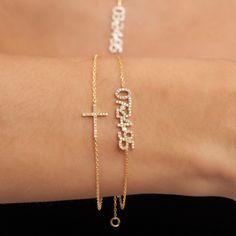 "This 14k personalized diamond birthdate bracelet is the perfect gift for the bridal party, someone special, or yourself.  M A T E R I A L & L E N G T H Available in 14k Yellow Gold, 14k Rose Gold, 14k White Gold, Sterling Silver Stone: Natural Diamond Thickness: 1.2mm / 0.05\" Numbers: 6 mm Diamond: Approximately 0.25 ct - 0.45 ct Chain: 6+1 inch link chain (Please contact us or leave a note if you want a different lenght) Color: G  Quality: SI-VS Additional Notes: * Non-Conflict Diamonds * Made in the USA E X C H A N G E / R E T U R N ∙ P O L I C Y Please let us know within 7 days of receipt. Ship the item back to us in its original condition. Get a full refund. Personalized items can be exchanged with 20% restocking fee. Full eternity bands can be exchanged with 15% restocking fee. Azal Personalized Adjustable Diamond Bracelet, Personalized Classic Diamond Bracelet As Gift, Elegant Initials Bracelets For Birthday, Dainty Personalized Diamond Bracelet As Gift, Dainty Personalized Diamond Bracelet For Gift, Personalized Adjustable Diamond Bracelet For Anniversary, Elegant 14k Gold Name Bracelet For Birthday, Personalized 14k Gold Diamond Bracelet As Gift, Personalized White Gold Diamond Bracelet As Gift