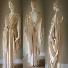 Grecian Goddess Gown and Matching Turban.bridal Gown - Etsy Grecian Dress Formal, Grecian Inspired Fashion, Grecian Outfit, Pattern Glossary, 20s Gown, Greek Fashion Modern, Ethereal Dress Goddesses, Ritual Robes, Greek Inspired Dress