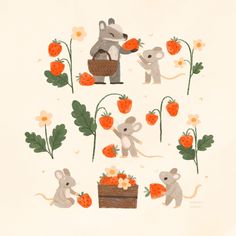 an image of a mouse with carrots and flowers