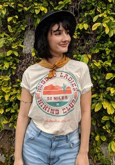 Rugged Ladies Hiking Club Tee | by kaeraz | Girl Gang Tees ⚡ Vintage Style Shirts ⚡ Southwest Tees Hiking Graphic, Womens Vintage Tees, Arizona Tee, Hiking Club, Graphic Tees Vintage, Girl Gang, Graphic Tees Women, Womens Fashion Casual, Vintage Tees