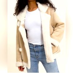 Indie + Moi Sherpa Lined Jacket Size Is Tall-Small - Over Size Fit. Front Pockets And Two Button Closure. Length Is Approximately 26 Inches. Arm Put To Arm Pit Measures 21 Inches. Arm Length Is 23 Inches. Beige Outerwear With Faux Fur Lining For Cold Weather, Beige Sherpa Outerwear With Faux Fur Lining, Beige Sherpa Outerwear For Winter, Beige Sherpa Outerwear For Fall, Neutral Winter Outerwear For Cold Weather, Casual Cream Outerwear With Faux Fur Lining, Cream Sherpa Outerwear For Cold Weather, Sherpa Lined Jacket, Over Size