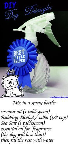 a bottle with a blue rosette on it and the words best in a spray bottle