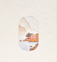 a watercolor drawing of a house on the shore