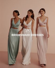 three bridesmaid dresses are shown in different colors and styles, with the words bridal