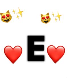 the letters e are surrounded by smiley faces and heart shaped stars in front of them