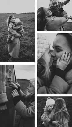 black and white photos of people in the field with one woman holding a baby, another mother