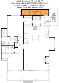 the floor plan for a two bedroom apartment with an attached kitchen and living room area