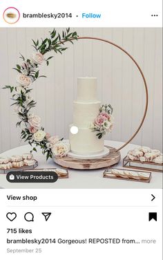 a white wedding cake sitting on top of a table