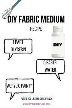 the instructions to make diy fabric medium recipe with ingredients labeled in black and white