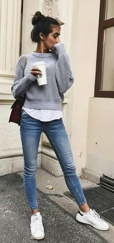 Basic Outfit Ideas, Outfit Essentials, Teenage Outfits, Cotton Outfit, Outfit Jeans, Cute Fall Outfits, 가을 패션, Fall Fashion Trends