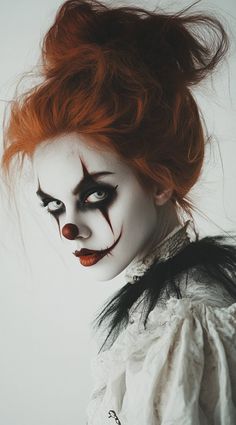 Clown Hairstyles, Creepy Clown Makeup, Clown Costume Women, Makeup Clown, Halloween Makeup Clown, Halloweenský Makeup, Scary Clown Makeup, Halloween Circus, Creepy Halloween Makeup