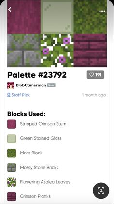 an iphone screen with the text palette 2092 and blocks used in different colors