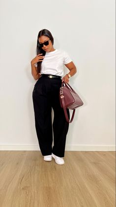 Wear To Work Black Women, Early March Outfits, Everyday Spring Outfits Casual Simple, Casual Office Summer Outfits Women, Spring Plus Size Outfits Work Clothes, Smart Casual Work Outfit Skirt, Trouser And Sneakers Outfit Women, Casual Trouser Outfit For Women, Friday Casual Work Outfit