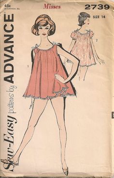 Vintage 1950s Pajamas Pattern Advance 2739 by SewPatterns on Etsy, $12.00 Baby Doll Nighty, 1960s Nightwear, Nightie Pattern, 1950s Pajamas, Baby Doll Pajamas, 1960s Lingerie, Pajamas Pattern, Nightgown Pattern, Babydoll Nightgown