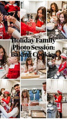 a collage of photos showing people in the kitchen and on the counter making christmas cookies