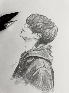 a pencil drawing of a young man's profile