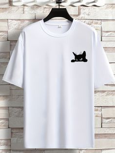 Faster shipping. Better service Black Cat Pattern, Black Cat Print, Short Sleeve Tops, Clothes Style, T Shirt Oversized, Casual Clothing, Cat Pattern, Mens Crew Neck