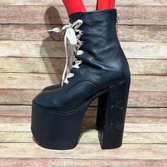 Unif Black Leather Salam Platform Boots Lightly Used Still In Good Condition Size 6 Please See Pictures For More Details Unif Seek Shoes Outfits, Unif Des Shoe, Phoebes Unif Shoes, Unif Boots Parker, Unif Shoes, Unif Platform Boots, Gothic Angel, Platform Boots, Black Leather