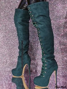 Olivia Mark - Premium Womens High Heeled Round Toe Boots with Micro Suede Upper Womens Thigh High Boots, Tall Lace Up Boots, Designer High Heels, Rounded Toe Boots, Womens Knee High Boots, Cadillac Escalade, Classy Women, Sky High, Thigh High Boots