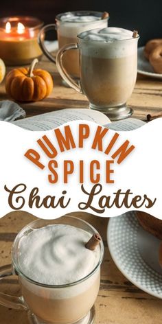 pumpkin spice chai lattes with cinnamon on the side