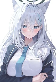 an anime character with long white hair and blue eyes