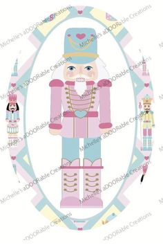 a pink and blue nutcracker is in the middle of a circle with an arrow