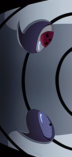 an animated image of two purple objects with red eyes