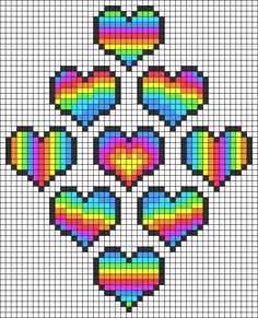 a cross - stitch pattern with hearts and rainbows in the center on a white background