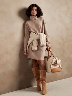 Turtleneck Sweater Dress | Banana Republic Turtleneck Under Dress, Dress Covers, Dress Layering, Brown Sweater Dress, Wool Knitted Dress, Sweater Dress Oversized, Life Vision, Dress Modest, Turtleneck Dress