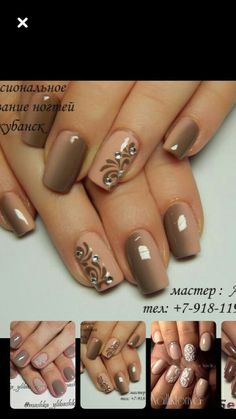 Tan Nails With Design, Tan Nails Acrylic, Fancy Nails Classy, Tan Nails Design, Nails Tan, Simple Toe Nails, Tan Nails, Nails Pretty, Nails Design With Rhinestones