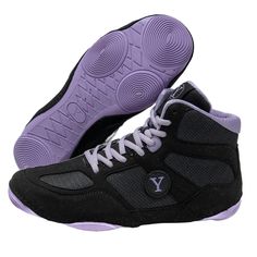 a pair of black and purple shoes