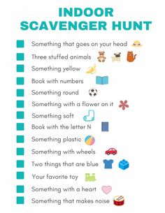 a poster with the words indoor scavenger hunt